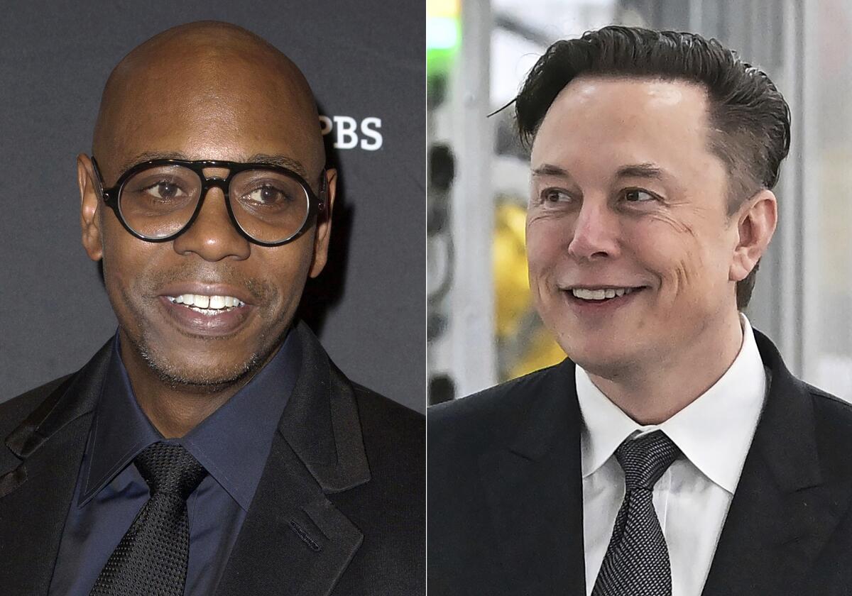 A split image of a bald man smiling in glasses and a black suit and a man with short brown hair smiling in a black suit