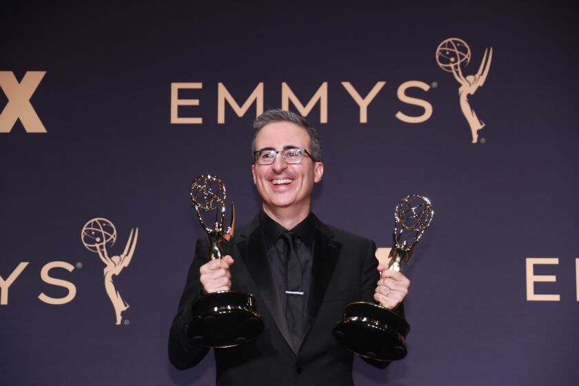 LOS ANGELES, CA., ÊÊSeptember 22, 2019:ÊJohn Oliver from ÒLast Week Tonight with John Oliver,Ó winner of the Emmy for Outstanding Variety Talk Series in the General Photo Room at the 71st Primetime Emmy Awards at the Microsoft TheaterÊin Los Angeles, CA. (Allen J. Schaben / Los Angeles Times)