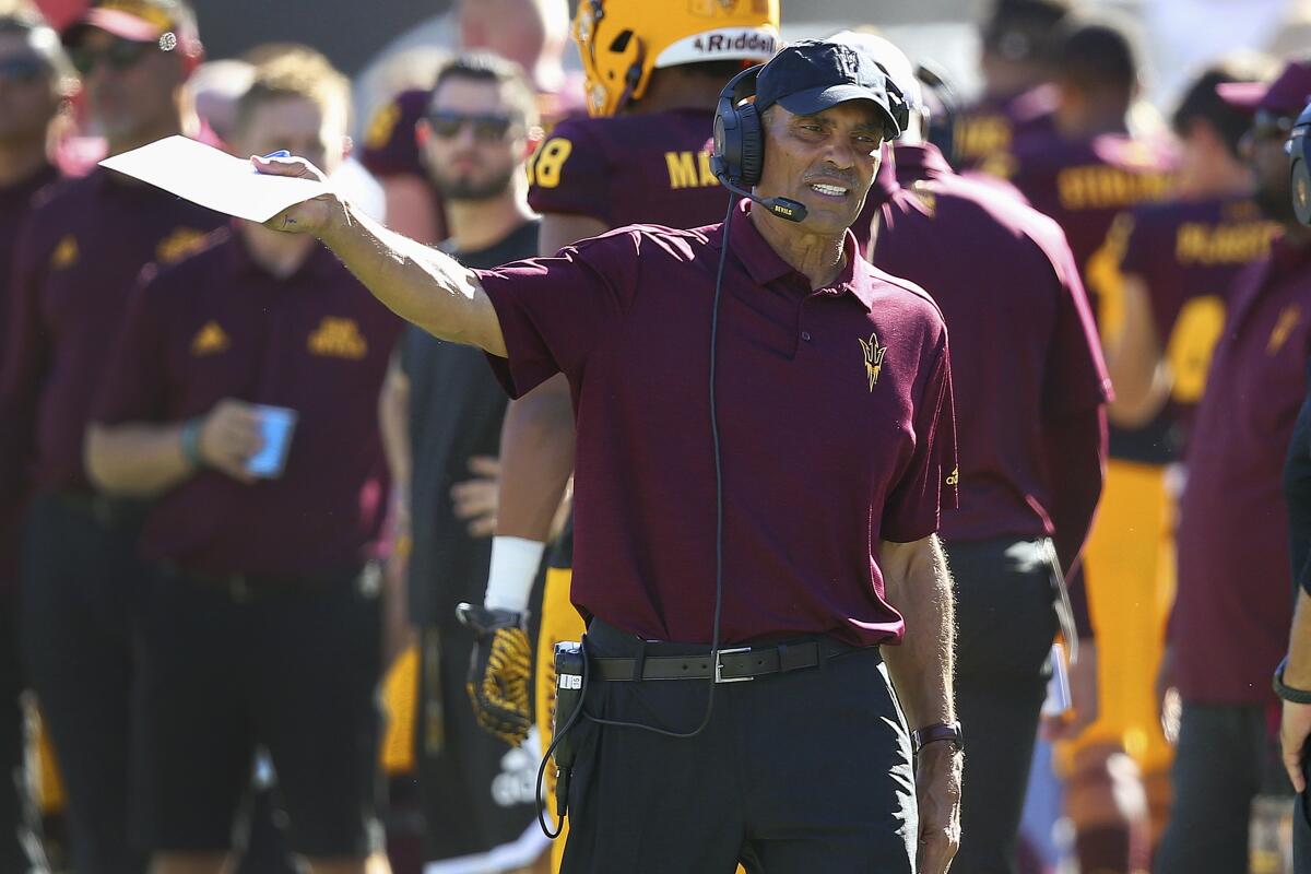 Arizona State head coach Herm Edwards shouts instructions during the second half against Washington State on Oct. 12 in Tempe, Ariz.