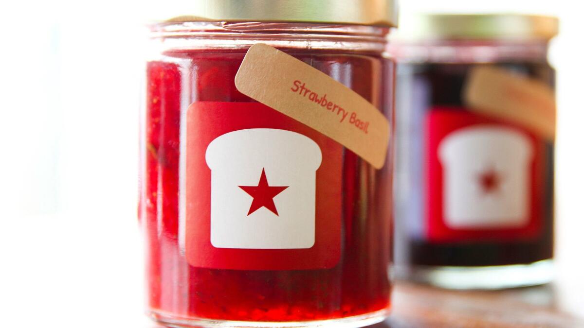 Strawberry-basil jam from Red Bread is made with organic California ingredients.