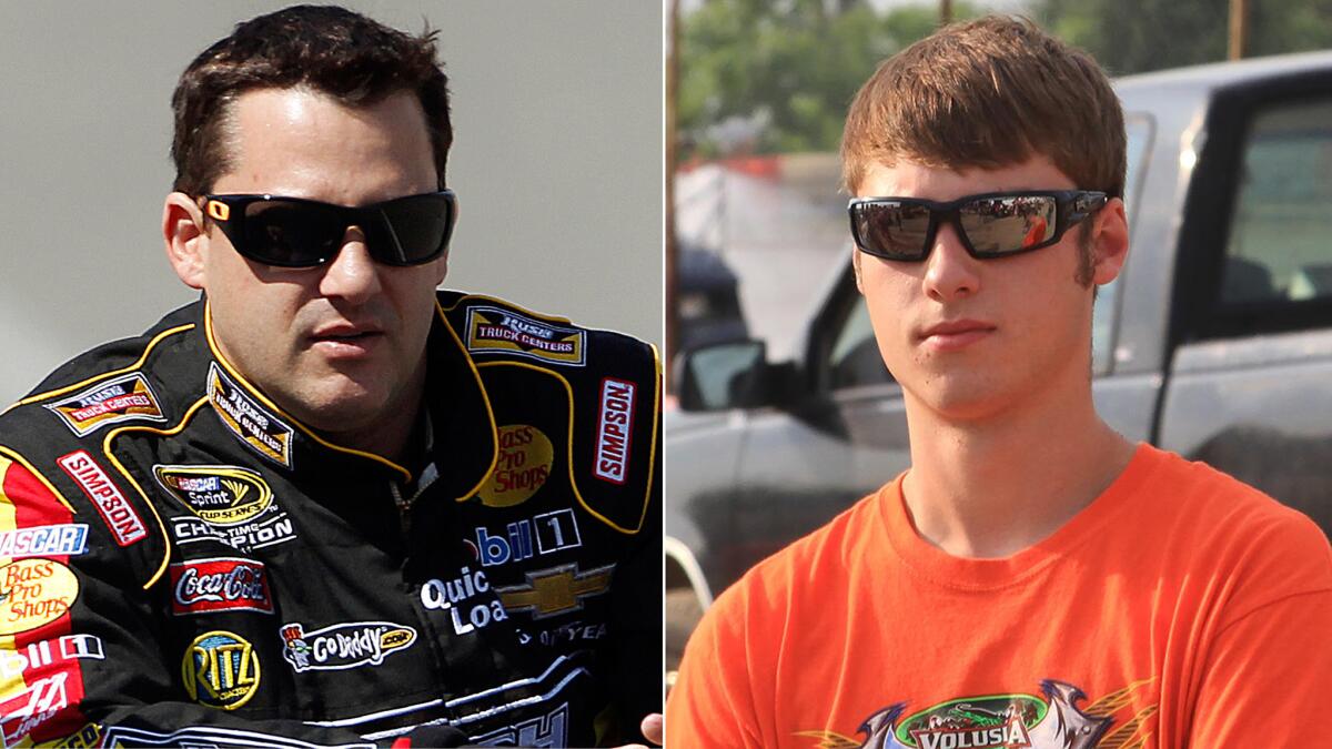 NASCAR Sprint Cup driver Tony Stewart, left, chose not to race for the second consecutive week after being involved in an on-track incident that claimed the life of 20-year-old sprint-car racer Kevin Ward Jr., right.