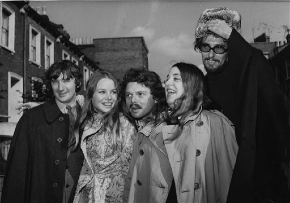 The Mamas And The Papas are shown in 1967 with singer-songwriter Scott McKenzie. From left are Denny Doherty, Michelle Phillips, Scott McKenzie, Cass Elliott and John Phillips. Michelle Phillips is featured in the new EPIX docu-series "Laurel Canyon."