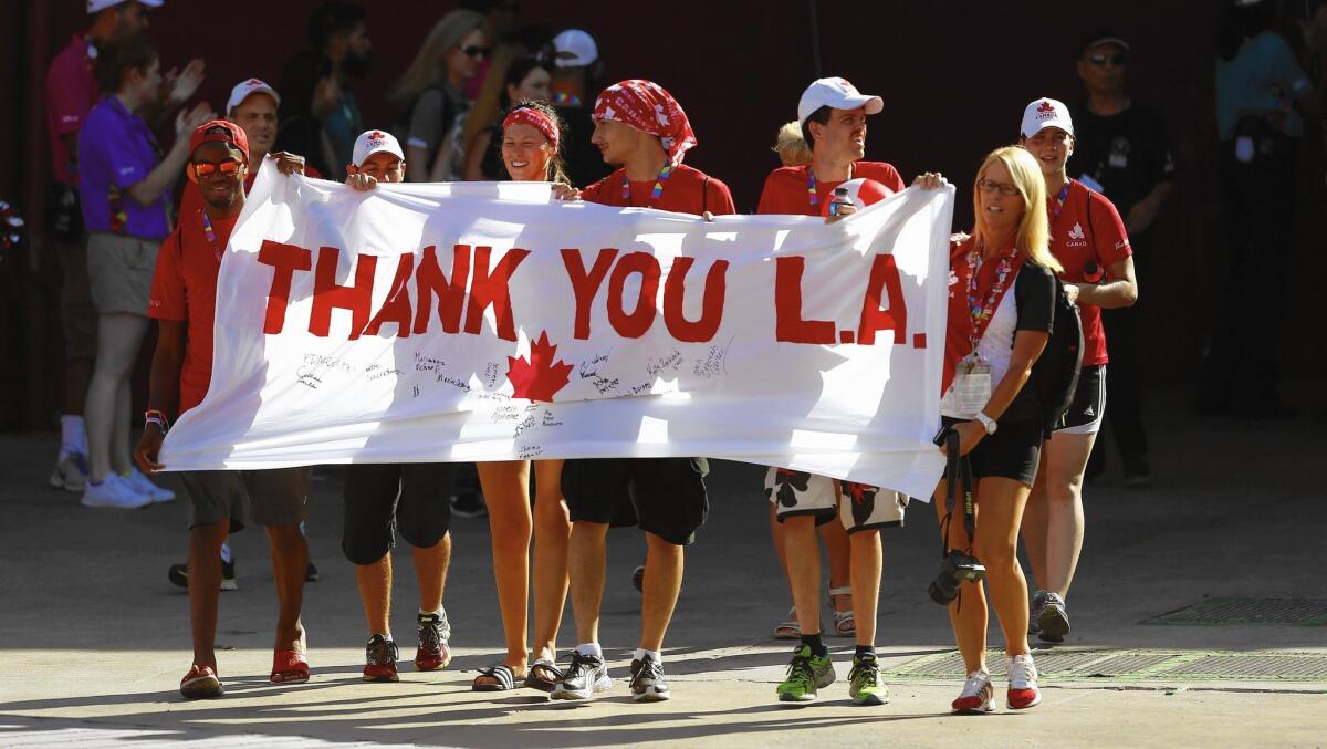 The 6,500 Special Olympics World Games athletes and their coaches paraded into L.A. Memorial Coliseum for the closing ceremony on Aug. 2, waving flags and snapping selfies along the route to their seats.