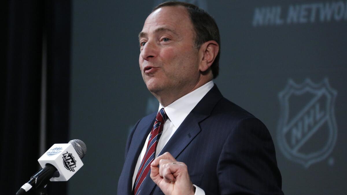 NHL Commissioner Gary Bettman speaking at a news conference in Columbus, Ohio on Jan 24, 2015.