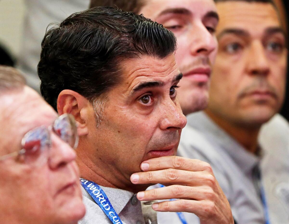Former Real Madrid player Fernando Hierro, above, will replace Julen Lopetegui as coach for Spain's World Cup match against Portugal.