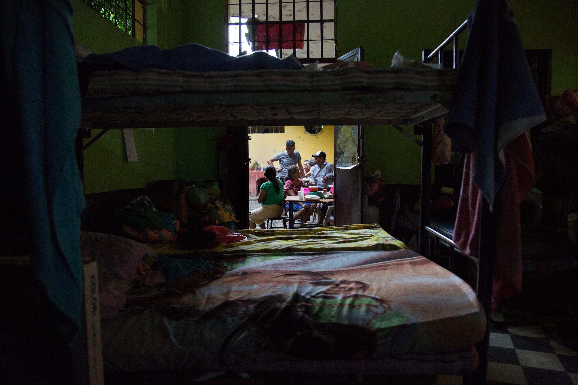 Community members in a shelter.