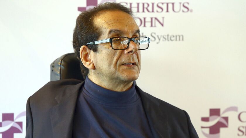 Charles Krauthammer talks about getting into politics during a news conference in Corpus Christi, Texas, in March 31, 2015. The Fox News contributor and syndicated columnist says he has only a few weeks to live because of an aggressive form of cancer.
