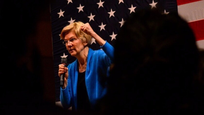 Democratic presidential candidate Sen. Elizabeth Warren (D-Mass.) visits Keene (N.H.) State College during a campaign visit Saturday.