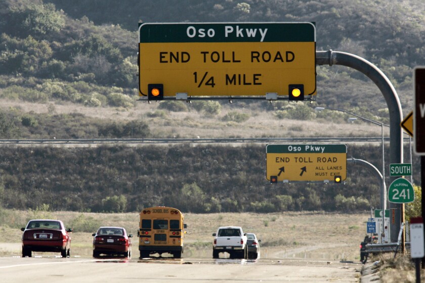 Signs mark the end of the southbound lanes of the Foothill tollway in Rancho Santa Margarita at Oso Parkway.