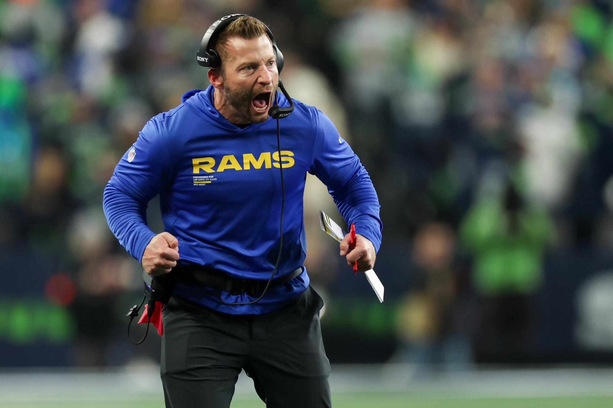 Rams coach Sean McVay reacts during the third quarter of a 31-27 loss to the Seattle Seahawks.