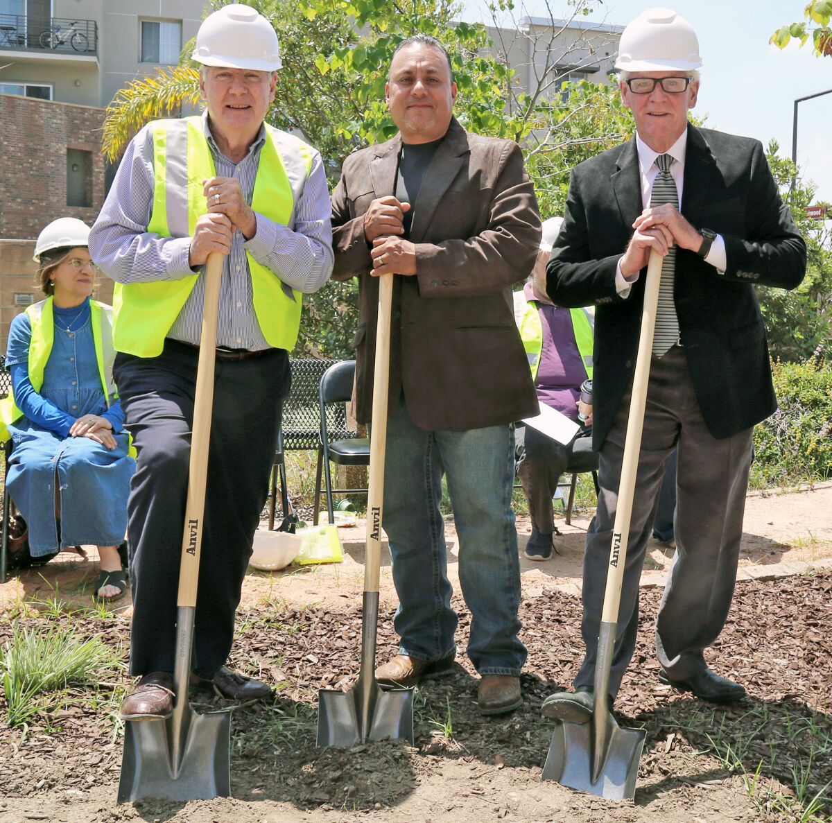 Ground was broken for the First United Methodist Church of Glendale’s renewal project to open up its entry this past May. Project chair Steve Cameron, from left, is pictured along with contractor Fernando Ayala and architect John Deenihan.