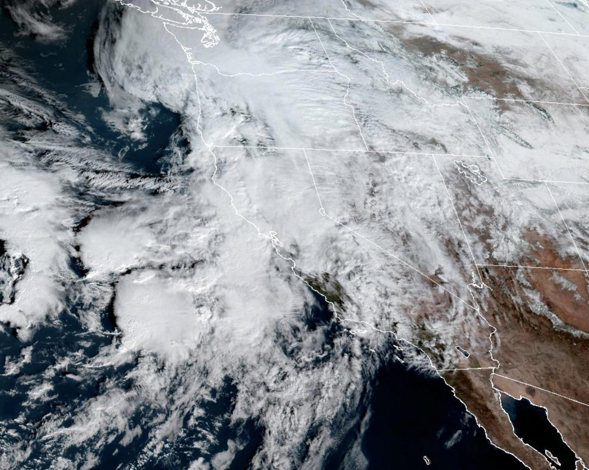 Satellite imagery of a storm over California.
