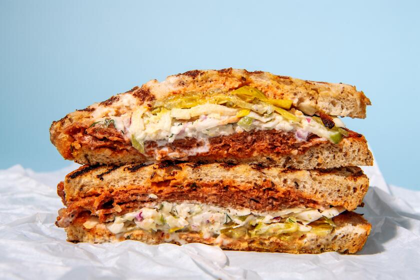 LOS ANGELES, CA - OCTOBER 06: Mrs. Goldfarb's Unreal Ruben from Mendocino Farms in studio on Wednesday, Oct. 6, 2021 in Los Angeles, CA. (Mariah Tauger / Los Angeles Times)