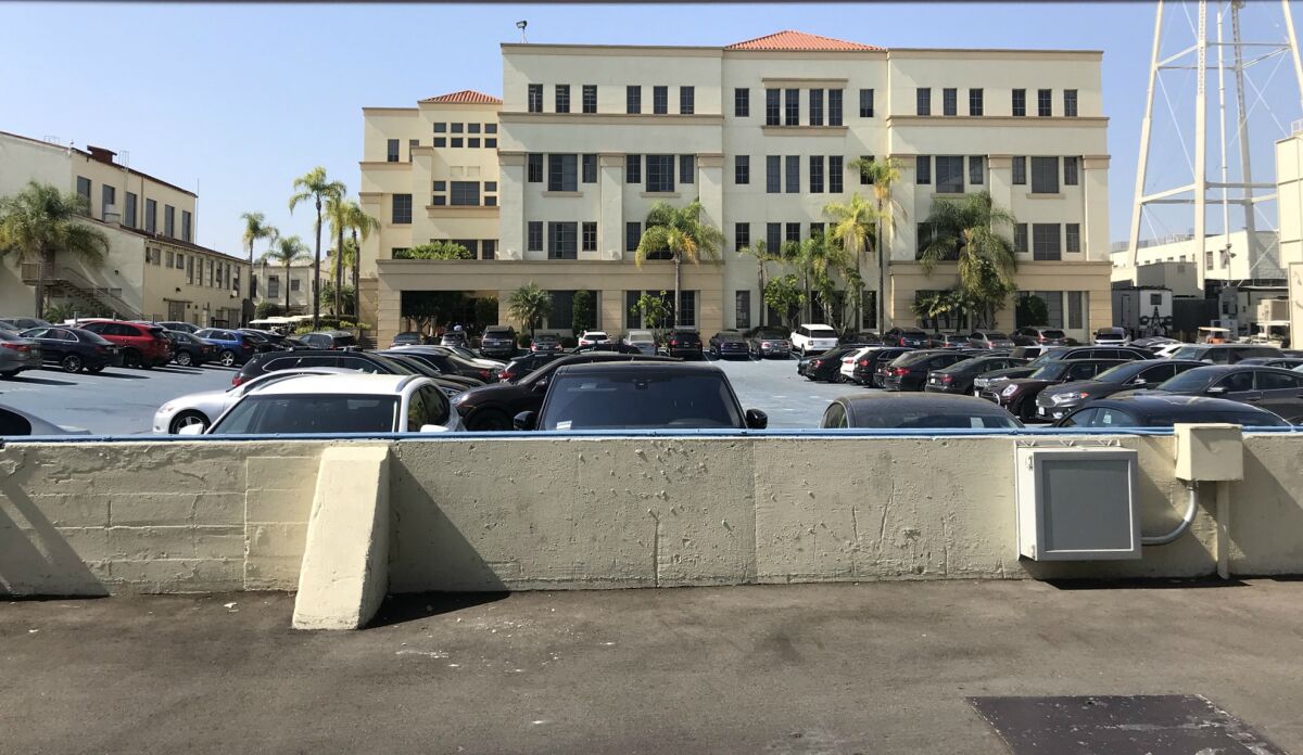 The parking lot / above-ground water tank at Paramount Pictures Studio.