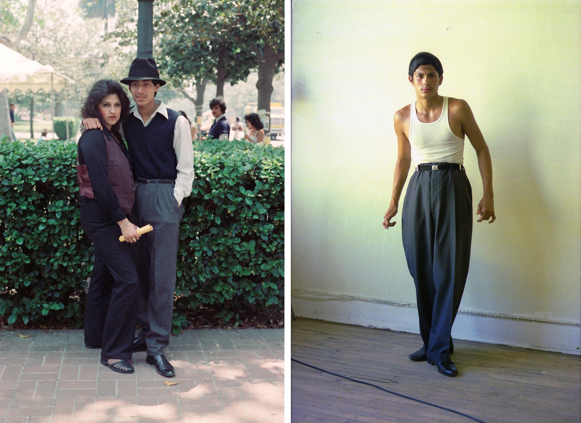 1970s photos show dapper couple (he wears a sweater vest and  fedora) and a skinny teen in pants that flare at the knee
