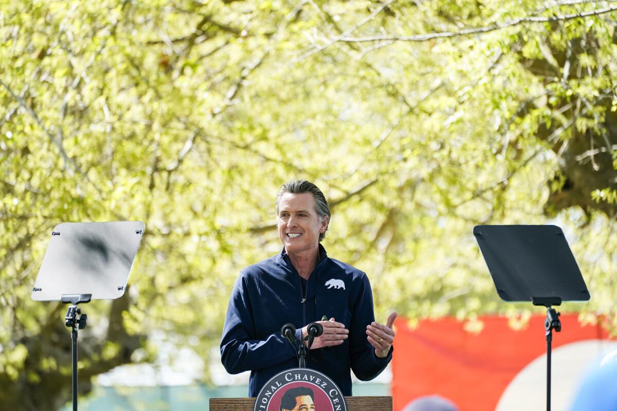 Gov. Gavin Newsom at a lectern