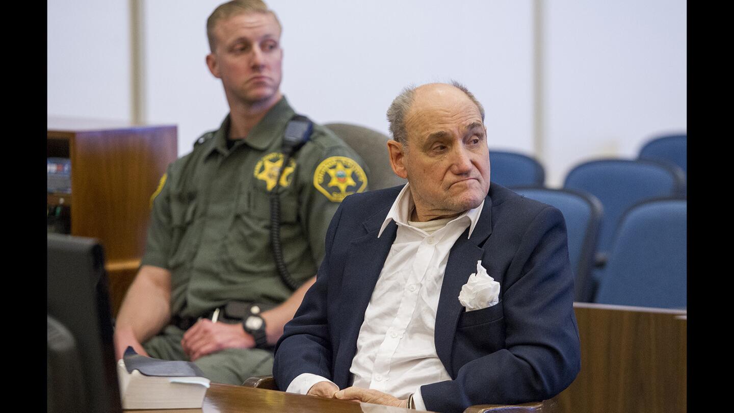 Stanwood Elkus, who was convicted of killing Dr. Ronald Gilbert in his Newport Beach office in 2013, appears in Orange County Superior Court, where he was sentenced Friday to life plus 10 years in prison.