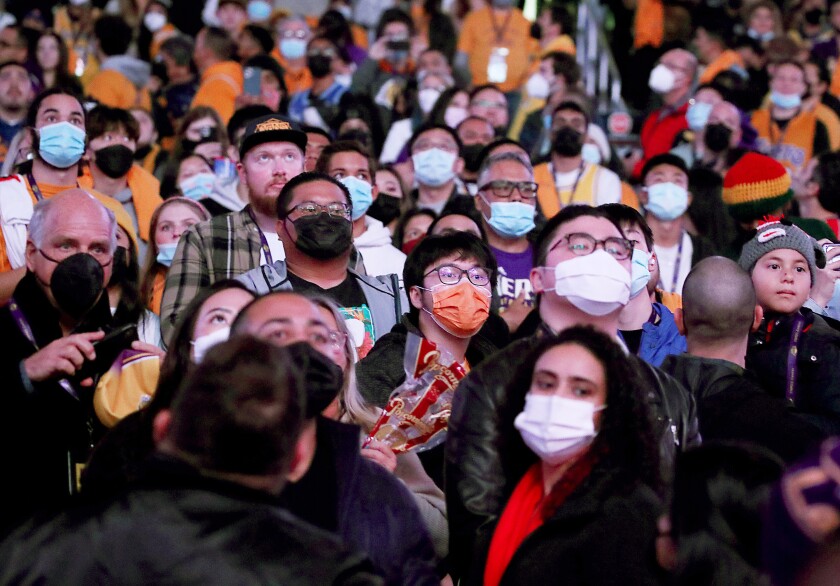 A mostly masked crowd at Staples Center for the game between the Lakers and the Spurs on Dec. 23.