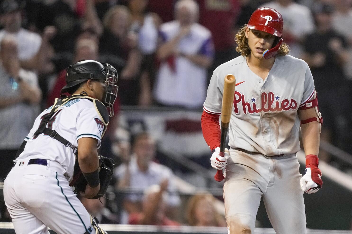 Alec Bohm of the Philadelphia Phillies bats during the Atlanta Braves