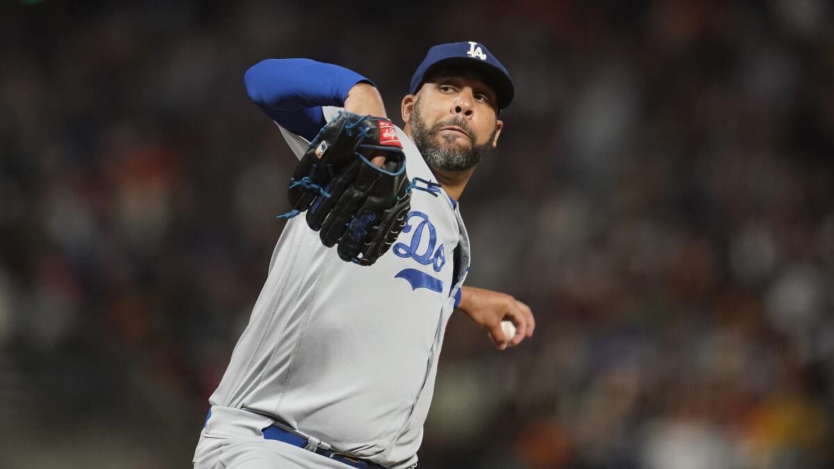Dodgers reliever David Price delivers against the Giants on Aug. 1.