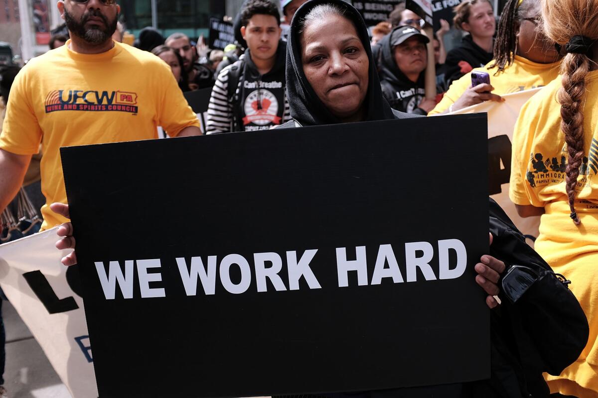 Low-wage workers marched for a higher minimum wage in New York last month.