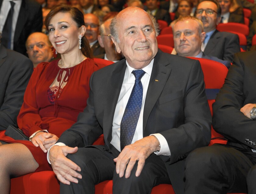 FIFA President Sepp Blatter and his girlfriend Linda Barras attend the opening ceremony of the 65th FIFA Congress in Zurich.