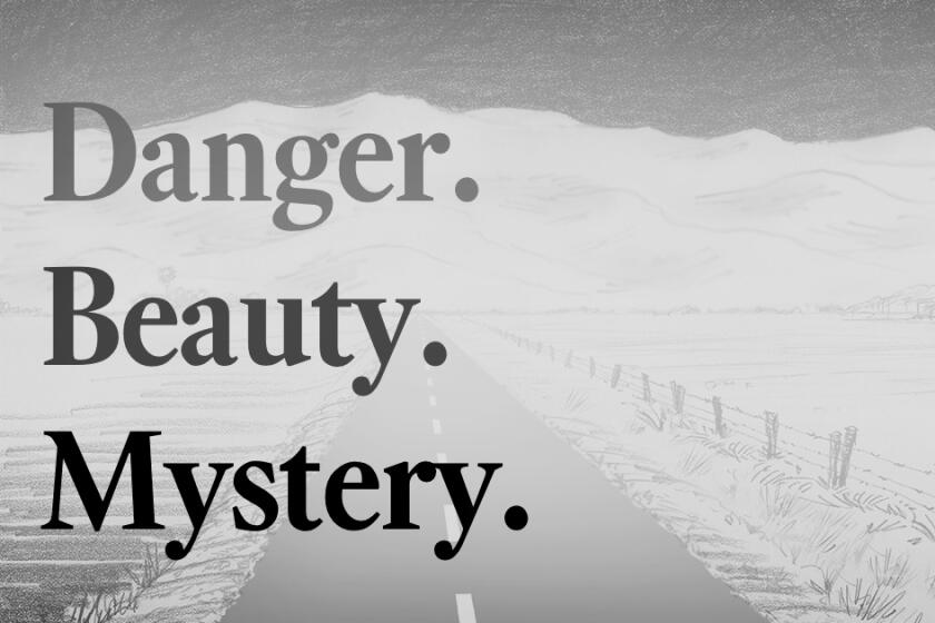 A Central Valley road shrouded in a dense fog. Words over top read: "Danger. Beauty. Mystery."