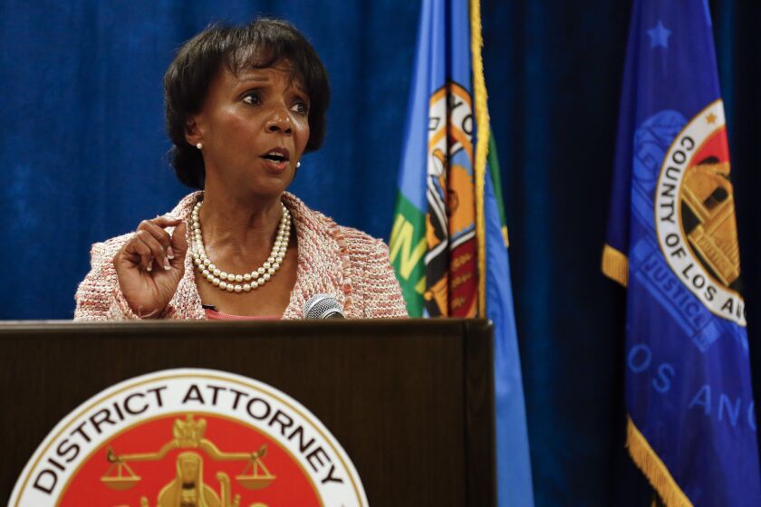 Los Angeles County Dist. Atty. Jackie Lacey appears at a news conference on June 29, 2015. Lacey sent a letter to county supervisors last week saying that their vote on a jail plan had violated the state's open meetings law.