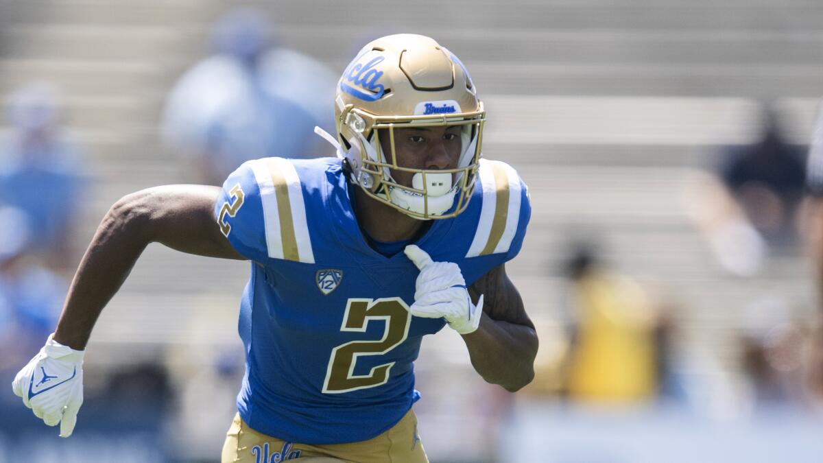 UCLA wide receiver Titus Mokiao-Atimalala runs during a win over Bowling Green on Sept. 3.