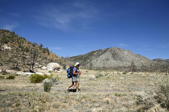George Woodard, 69, hikes along the famed Pacific Crest Trail in May.