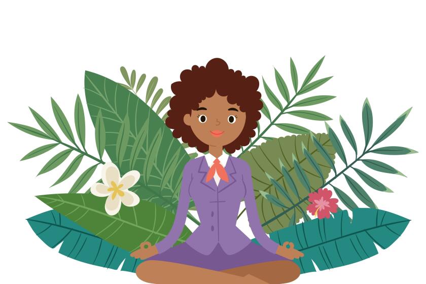 Illustration of a woman sitting in lotus position and relaxing.