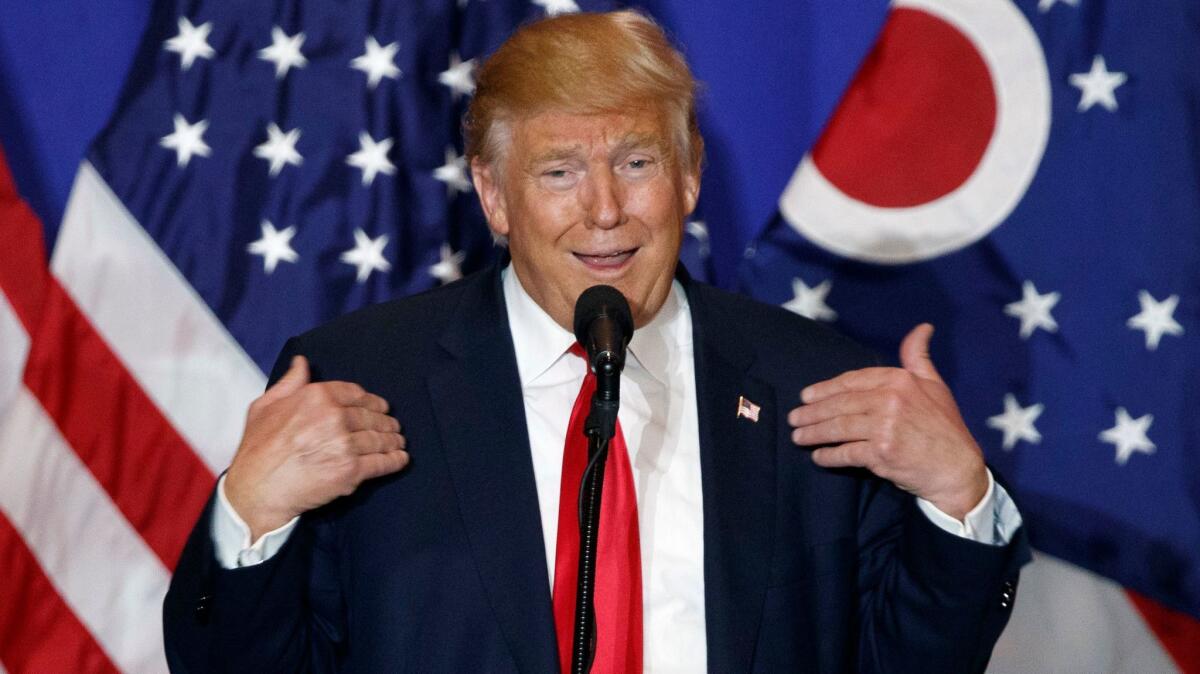 Republican presidential candidate Donald Trump delivers a speech in Columbus, Ohio on Oct. 13.