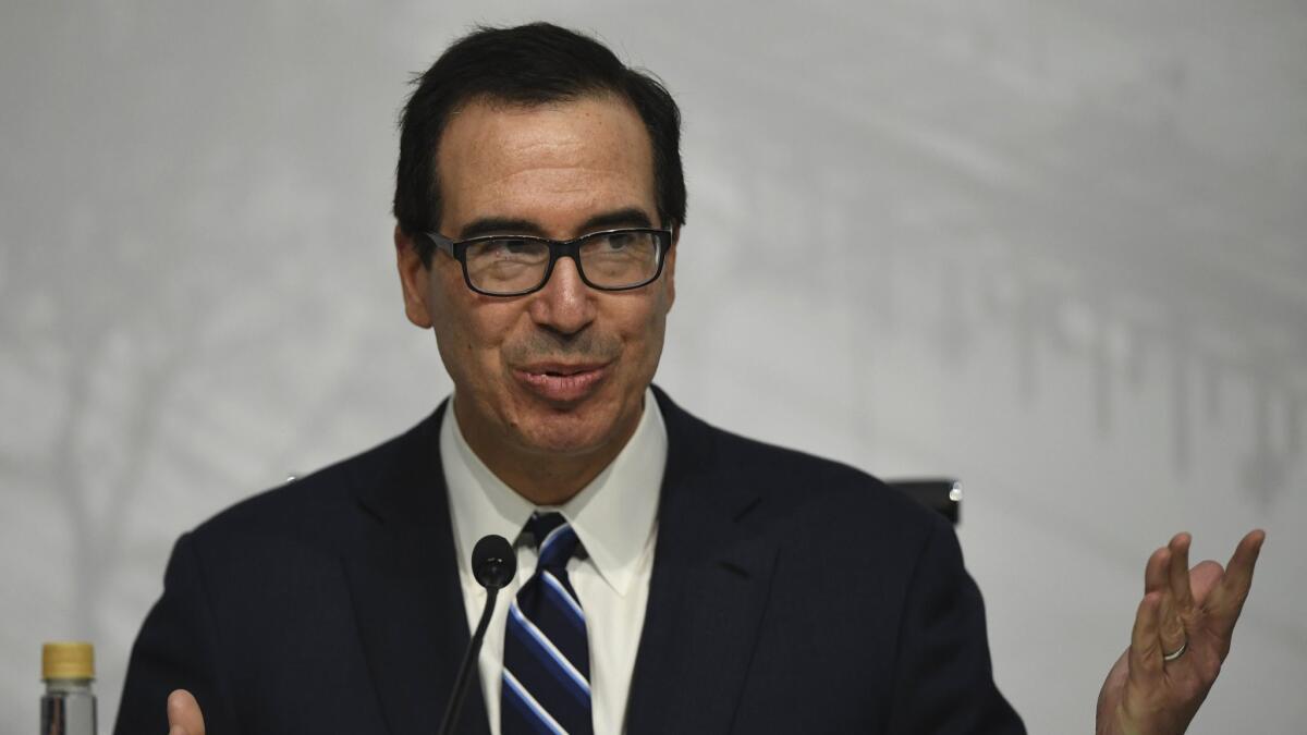 Treasury Secretary Steven T. Mnuchin at a news conference in Buenos Aires in July.