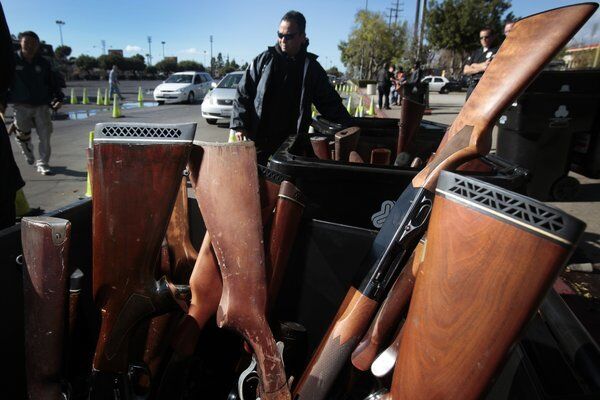 Thousands of people exchanged their guns for gift cards Wednesday at the Los Angeles Memorial Sports Arena. Rifles, shotguns, handguns as well as assault weapons were sold to the Los Angeles Police Department in an annual event that was moved up in the wake of the recent school shooting in Connecticut.
