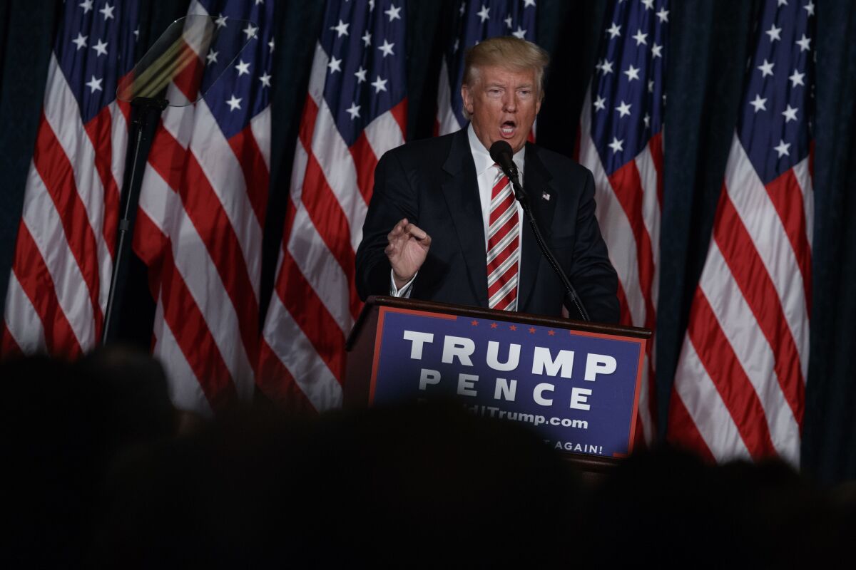 Donald Trump lays out a plan to restore cuts to the defense budget Wednesday in Philadelphia.