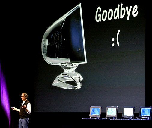 Apple will stop producing cathode ray tube displays, Jobs announces during the Apple Developers Conference in San Jose. He said Apple would be the first major computer company to produce all LCD displays.