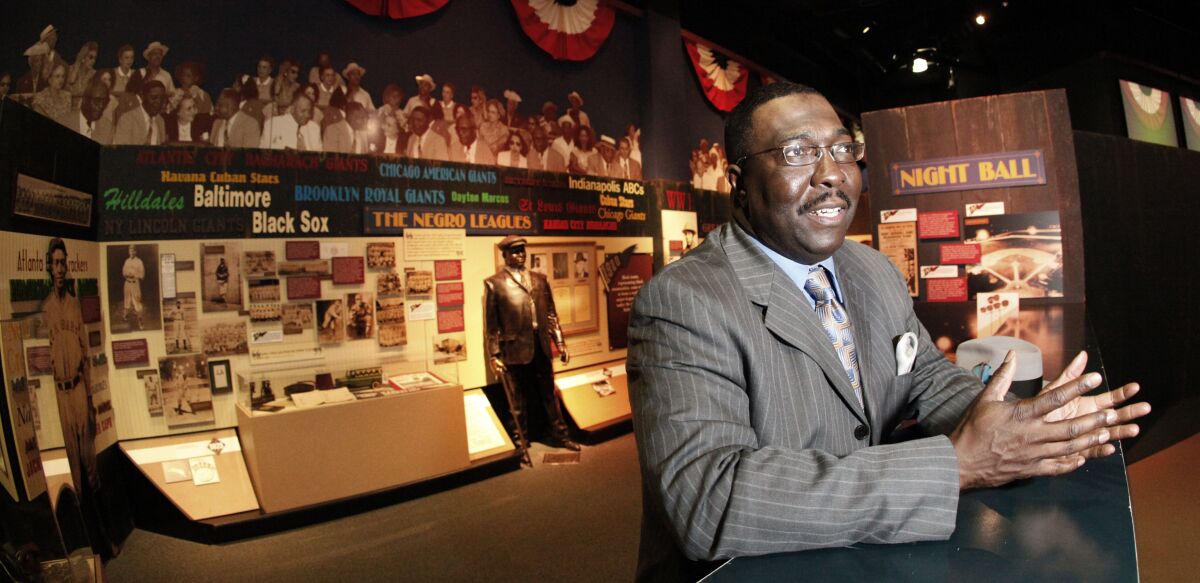 Bob Kendrick talks inside the Negro Leagues Baseball Museum in 2010.