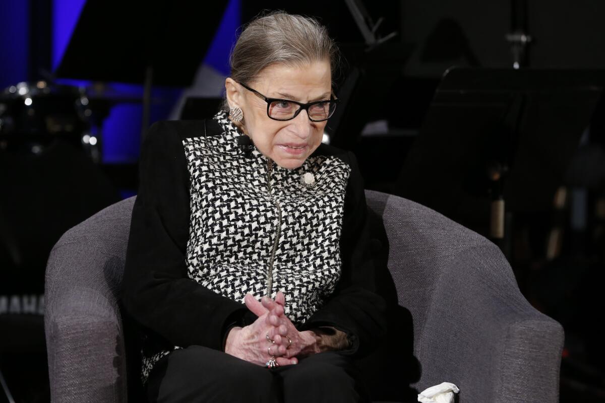 Supreme Court Justice Ruth Bader Ginsburg speaks at an event on Dec. 17, 2019. 