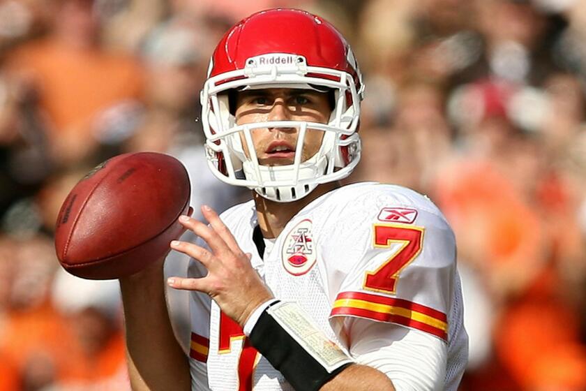 Quarterback Matt Cassel looks to pass while playing for the Kansas City Chiefs in September 2010.