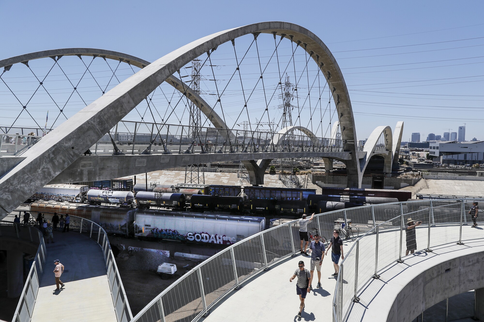 Pedestrians use a ramp to get to and from the 6th Street Viaduct.