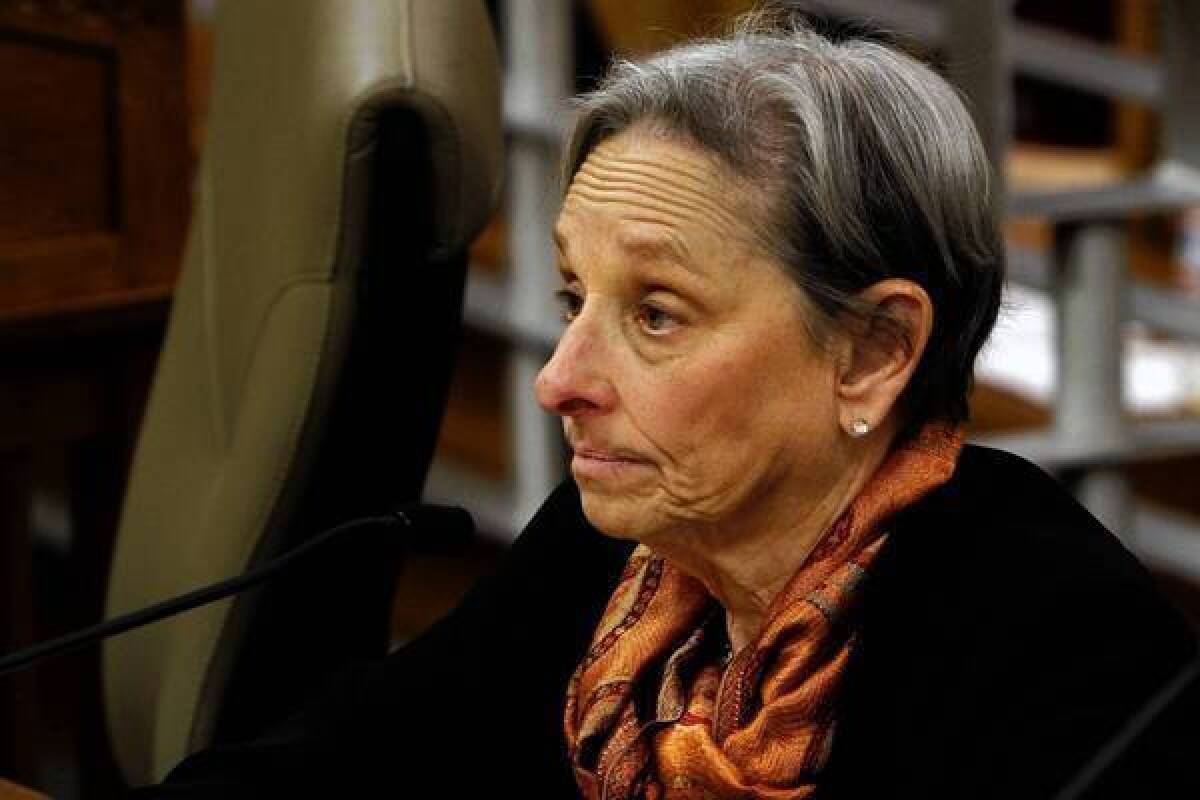 Sharon Levine, president of the Medical Board of California, testifies at legislative hearing in March. This week, a member of the board told her she should talk to the Legislature personally about the board's plans for reform.