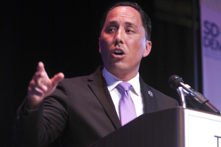 Democratic candidate for the San Diego's mayors race Todd Gloria speaks during the San Diego Mayoral Candidates Forum, hosted by the San Diego Democratic Party, at the Saville Theatre, San Diego City College on Friday, August 9, 2019 in San Diego, California.