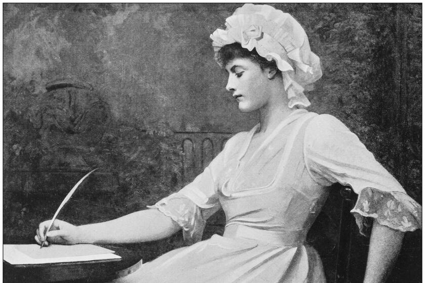Antique dotprinted photo of painting of woman writing for books essay on how female novelists broke the mold by making women objects. Now what's next?