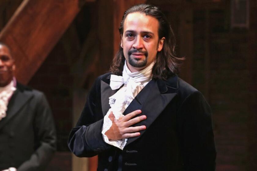 Lin-Manuel Miranda performs at opening night of "Hamilton" at the Richard Rodgers Theatre on Aug. 6, 2015, in New York City.