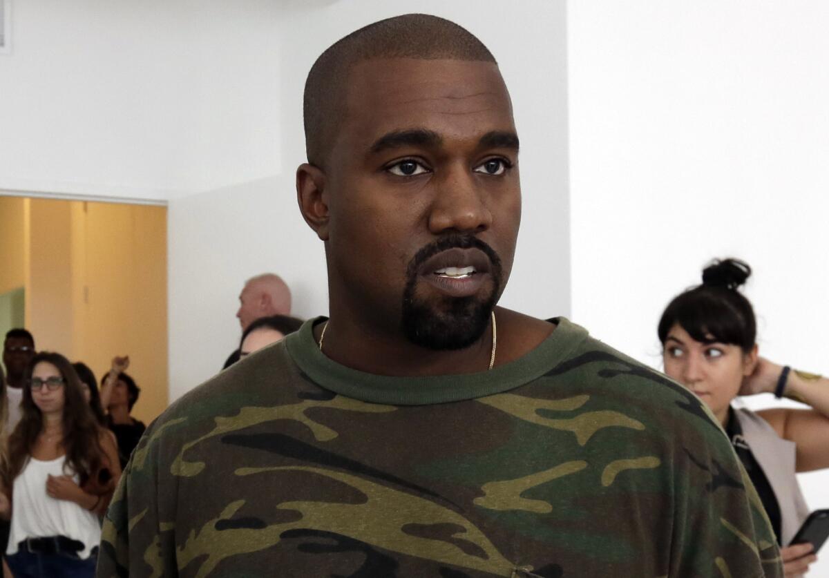 Kanye West appears at the Brother Vellies Spring 2016 collection presentation during Fashion Week in New York.
