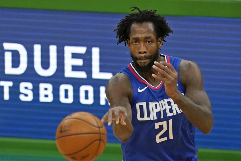 Los Angeles Clippers guard Patrick Beverley during an NBA basketball game against the Boston Celtics.
