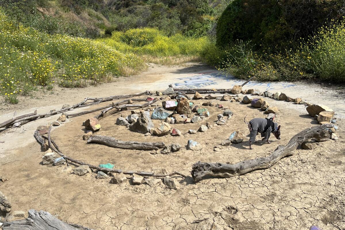 The Runyon Canyon Peace Labyrinth is made of stones and branches.