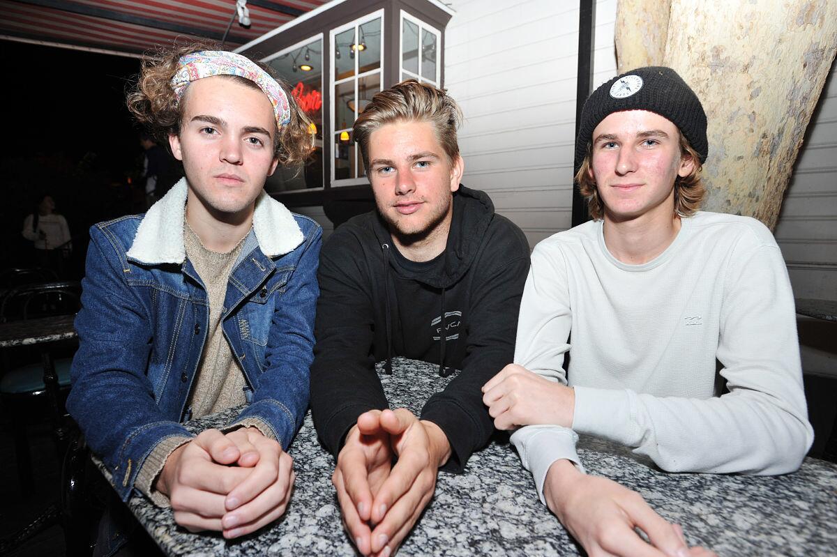 Members of Almost Monday, l-r Michael Leto, Luke Fabry and Cole Clisby grab a brew at Point Loma Living Room Coffeehouse. Missing is Dawson Daugherty. (Rick Nocon)