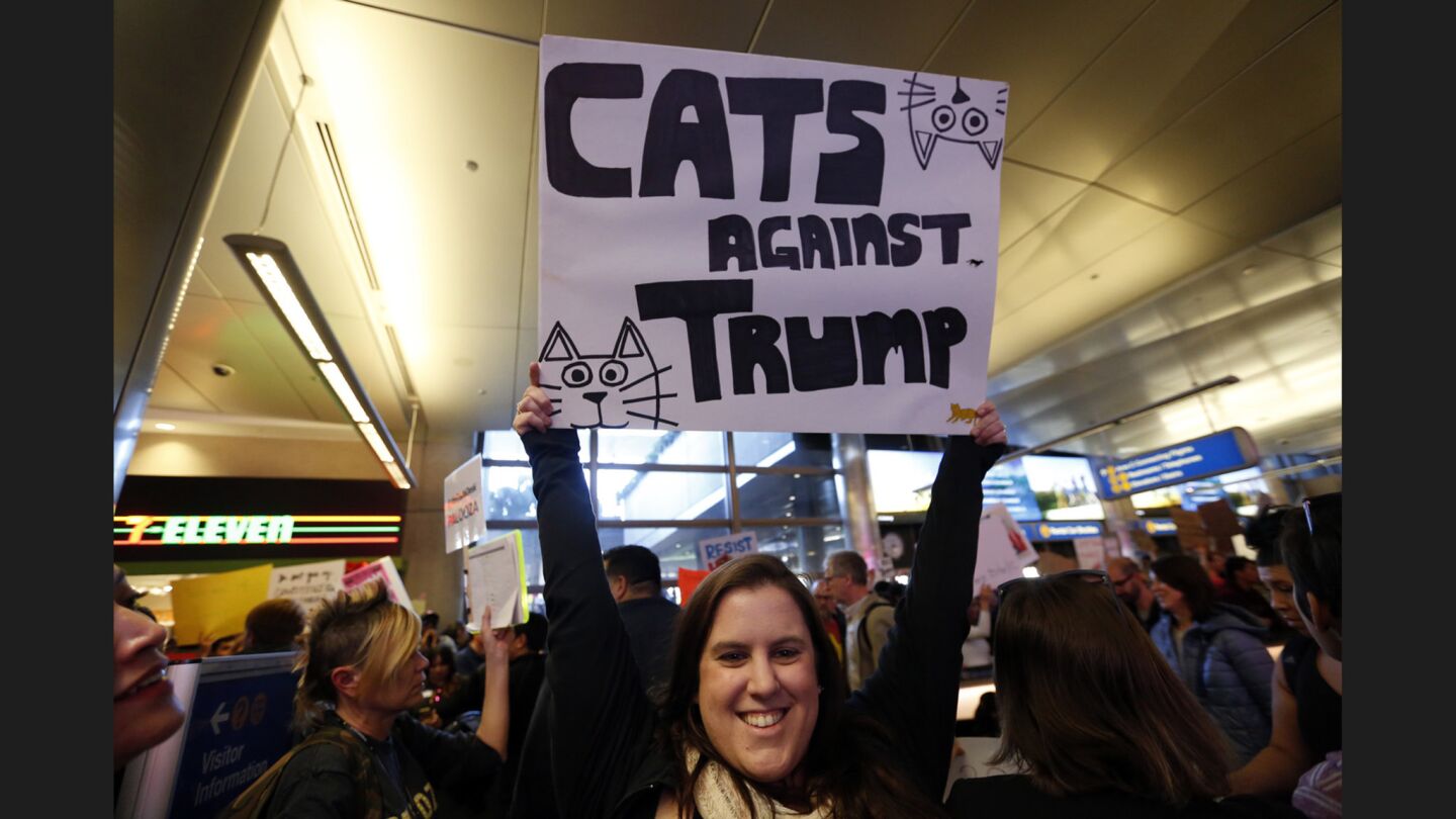 Attorney Lisa Smith joins people at LAX who continue to protest President Trump's travel ban.