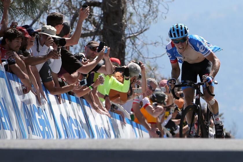 Rohan Dennis makes the final sprint to the finish line Tuesday to win Stage three of the Tour of California, a 108.5-mile trek from San Jose.